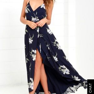 Blue Floral Wrap Maxi Dress